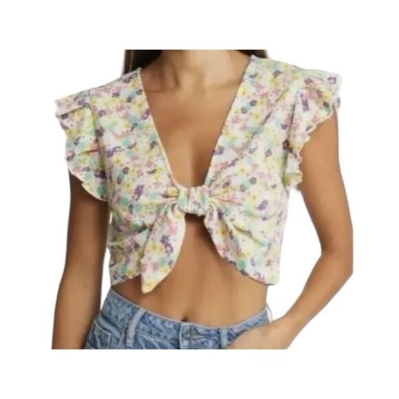 Vero Moda Sz Medium Floral Tie Front Crop - Picture 1 of 4
